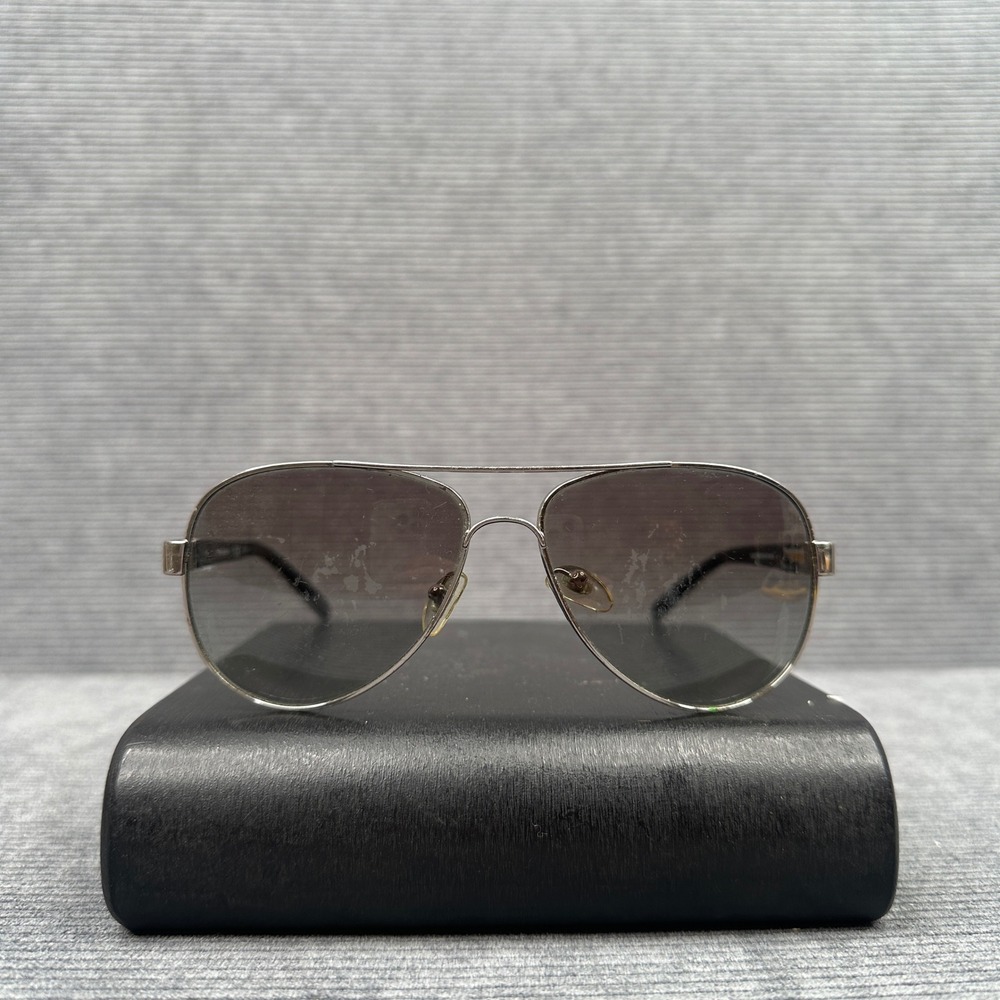 Tory Burch TY 6010 Silver Aviator Y2K Sunglasses Grey Marble Temples 57 14 135